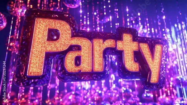 Fototapeta word "Party" in Comic style, written in bright red with bold black outline.