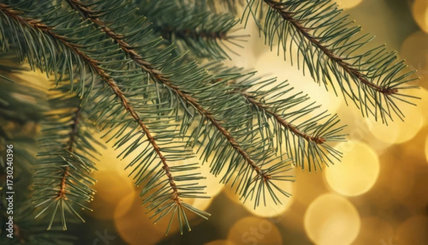 Fototapeta christmas tree branches with bokeh