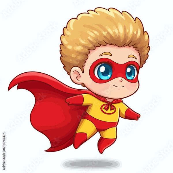 Obraz Superhero Vector with Cape Flying on White Background