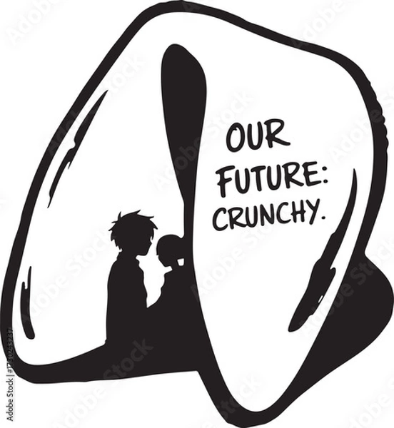 Fototapeta Anime couple silhouettes inside a giant fortune cookie predicting a crunchy future together vector