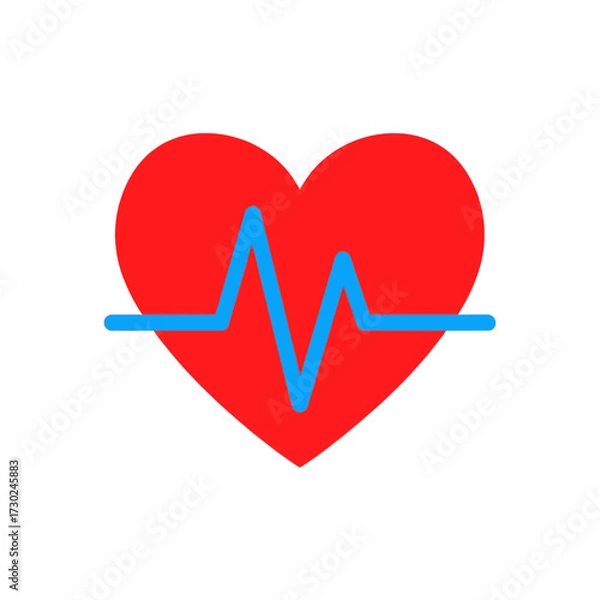 Fototapeta Red heart with a blue electrocardiogram line across it symbolizing life, health, and medical care