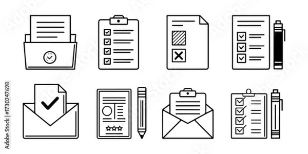 Fototapeta Paper documents line icons set. Paper icons, File icons. Line symbol and document icons. Document icon vector isolated on white background.