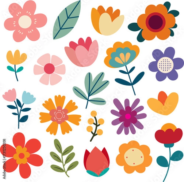 Obraz Collection of different vector abstract flowers and leaves illustration