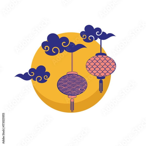 Obraz Chinese Lantern on the Moon - Illustration for Chuseok / Mid Autumn Festival. svg icon