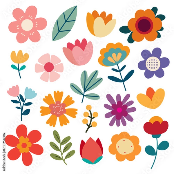 Obraz Collection of different vector abstract flowers and leaves illustration