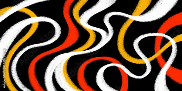 Fototapeta Hand drawn abstract fluid lines background. Textured colorful strings graphic element.