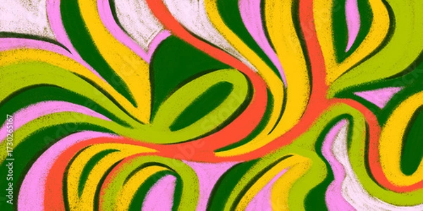 Fototapeta Abstract colorful hand drawn background with fluid shapes. Vibrant and playful wavy background template for poster, banner, presentation, or cover.