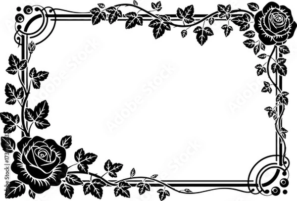 Fototapeta Elegant Victorian Floral Frame with Rose Vines Decorative Border for Invitations and Scrapbooking