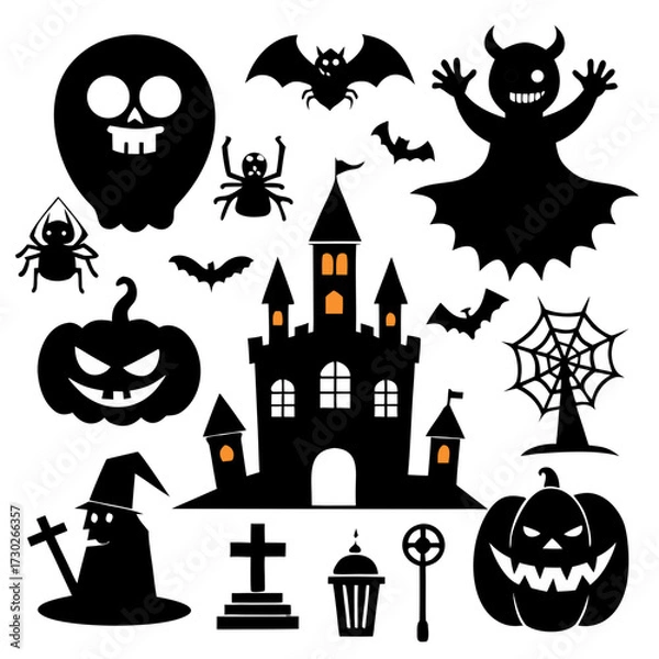 Obraz 10 item set for celebrating Halloween Day silhouette black icon