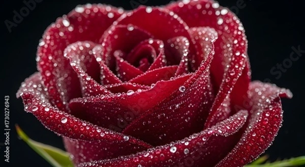 Fototapeta Close-up of a Dew-Kissed Red Rose in Dark Background