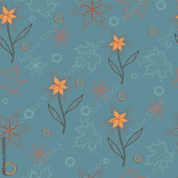 Fototapeta Print autumn_seamless_pattern_stylized_fall_foliage_with_vibrant_leaves_seasonal_themed_background