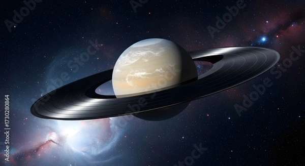 Fototapeta Saturn in Deep Space with Nebula Background