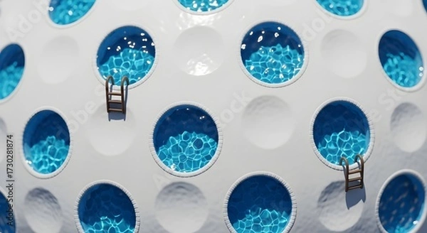 Fototapeta Aerial View of Circular Swimming Pools in White Building