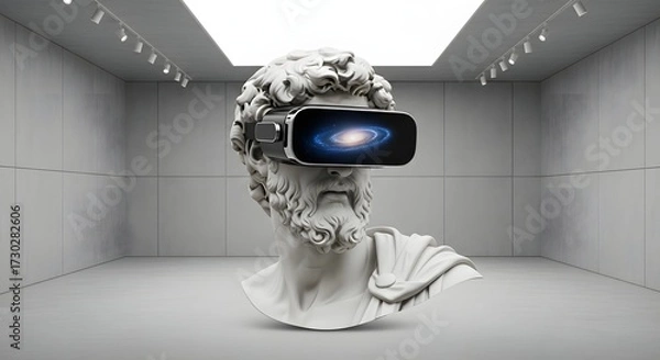 Fototapeta Classical Sculpture Experiencing Virtual Reality