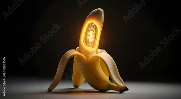 Fototapeta Bright Idea: Banana with Glowing Lightbulb Inside