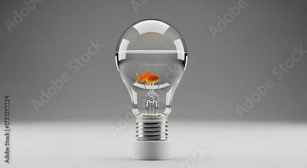 Fototapeta Goldfish in Lightbulb - Concept of Ideas and Creativity