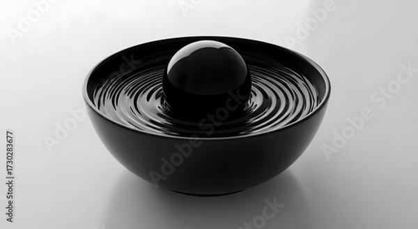 Fototapeta Black Stone Dropping into Water Creating Circular Ripples