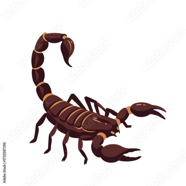 Fototapeta Isolated scorpion with segmented tail and large pincers, brown color