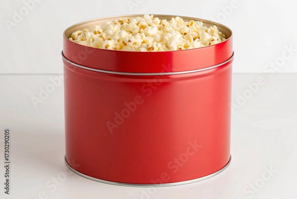 Fototapeta Blank Red Popcorn Tin or Metal Canister Mockup for Branding Template
