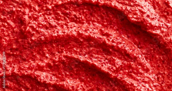 Fototapeta Red berry yogurt ice cream. Fresh fruit smoothie with strawberries, raspberries, pomegranate and red currants. Ice cream texture. Delicious sweet dessert close-up as a background.