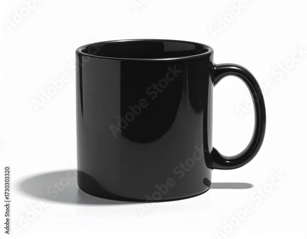 Obraz Sleek black mug on a clean white backdrop, perfect for showcasing branding or a calming coffee break, adding a touch of modern elegance to any scene