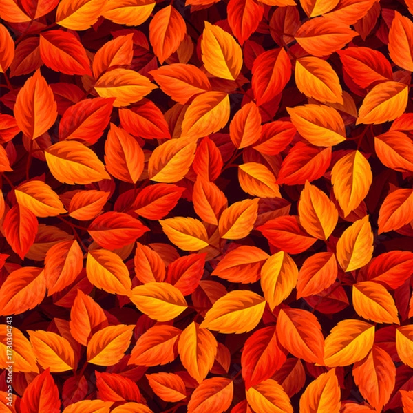 Fototapeta Autumn seamless pattern with red and orange fall leaves. Vector autumn seamless print