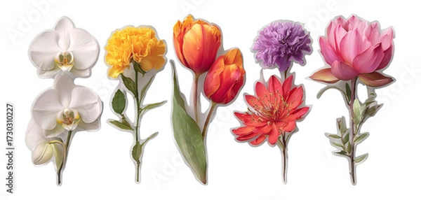 Obraz Vibrant Collection of Isolated Flowers with Various Colors and Styles on Transparent Background