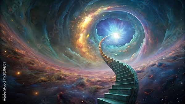 Fototapeta Surreal glowing staircase spiraling into a cosmic void fantasy surreal mystical design  