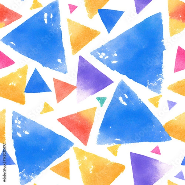 Fototapeta Colorful watercolor triangle pattern. Abstract seamless geometric background for kids. Childish fabric and paper print for nursery decor