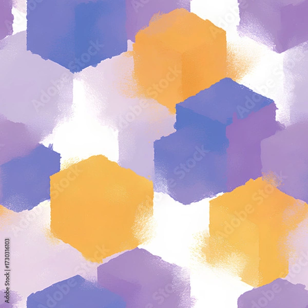 Fototapeta Seamless watercolor pattern of geometric cubes. Abstract background for baby and child decor. Playful purple, blue, and orange texture for fabric and print