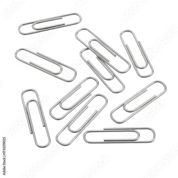 Obraz Scattered silver metal paperclips on black background isolated on a transparent background office supplies
