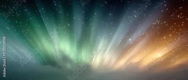Fototapeta Cinematic Aurora Borealis Displaying Green And Orange Hues With Starry Sky Background