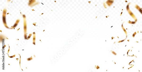 Fototapeta Blurred gold confetti and ribbon backgrounds with empty space
