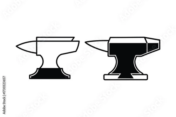 Fototapeta Two blacksmith anvils in a striking black and white design silhouette