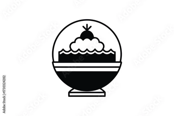 Fototapeta A black and white illustration of a bowl with a fluffy topping silhouette