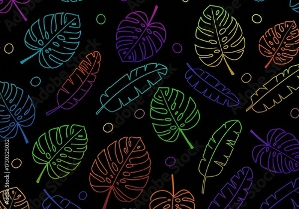 Obraz Vibrant Neon Tropical Leaves Seamless Pattern