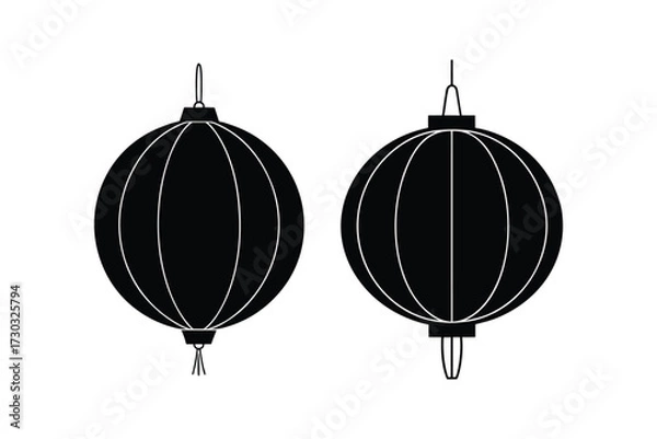 Fototapeta Two black paper lanterns facing forward simple graphic design silhouette