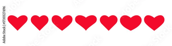 Fototapeta Set of red hearts, isolated on a white background, flat design, vector. A collection of different heart-shaped icons. Festive romantic, decorative element, symbol of love for valentines, weddings