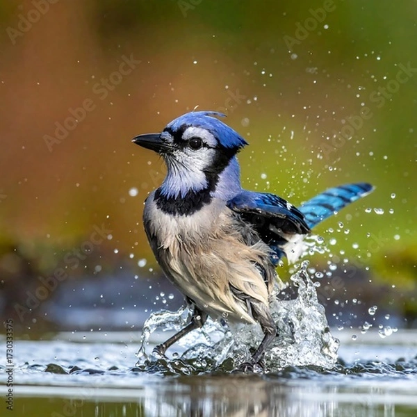 Obraz Blue Jay Splashing in Water.