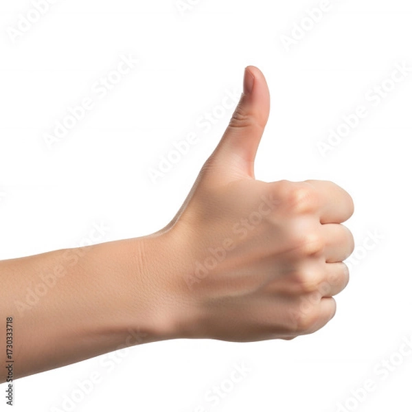 Fototapeta Human hand showing thumb up gesture against black background isolated on a transparent background approval