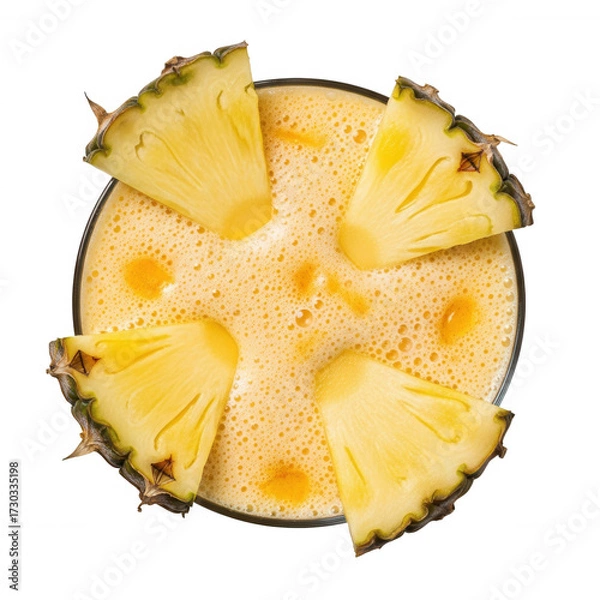 Fototapeta Frothy pineapple drink garnished with fruit slices isolated on a transparent background beverage juice