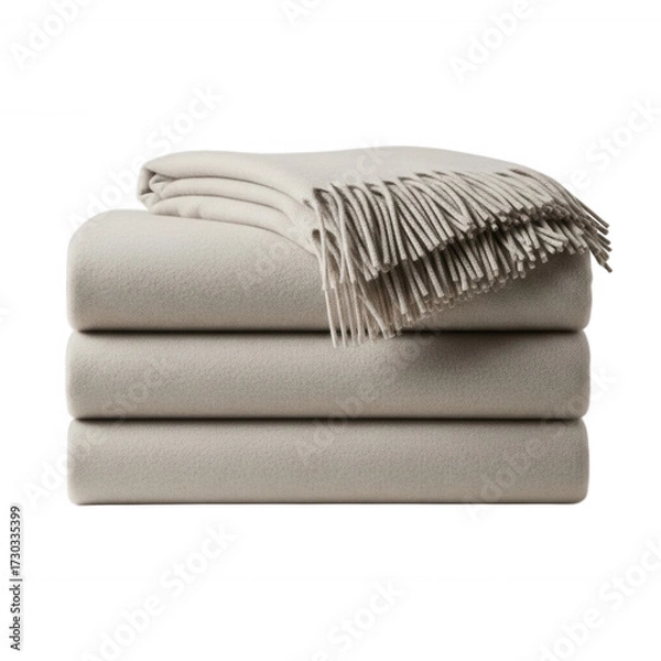 Fototapeta Stacked soft fabric throws with fringe detail isolated on a transparent background blanket textile