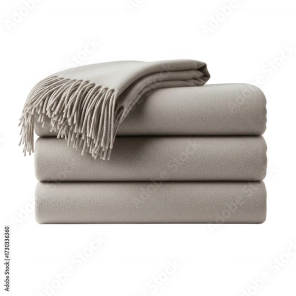 Fototapeta Stacked soft woolen throws with fringe detail isolated on a transparent background blanket fabric