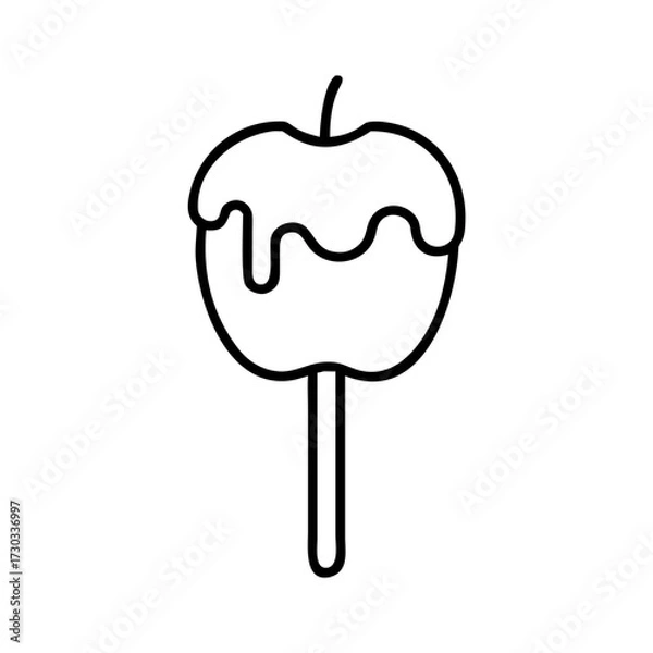Fototapeta Outline of a caramel apple on a stick in minimalist design concept of icons  