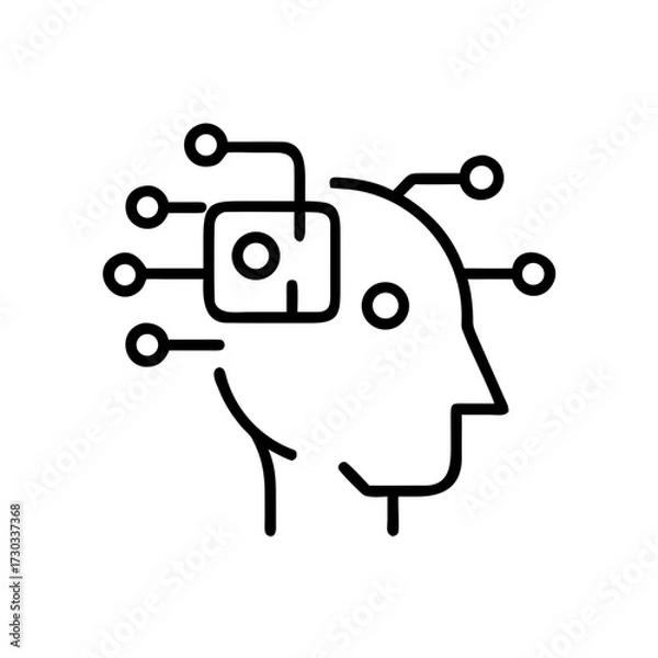 Fototapeta Human head with digital circuits and microchip concept of icons  