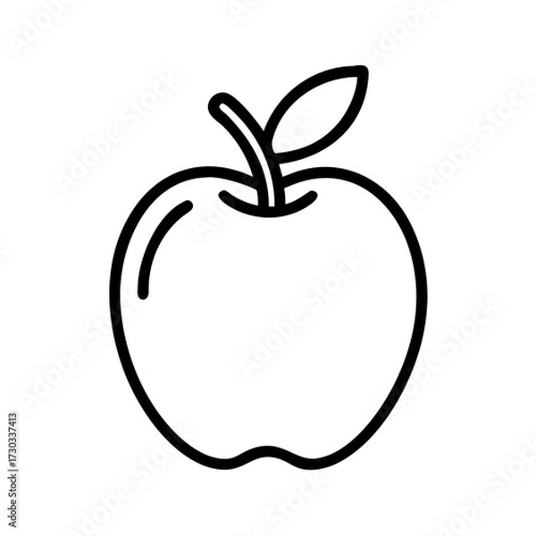 Fototapeta Simple outline illustration of an apple with a leaf  