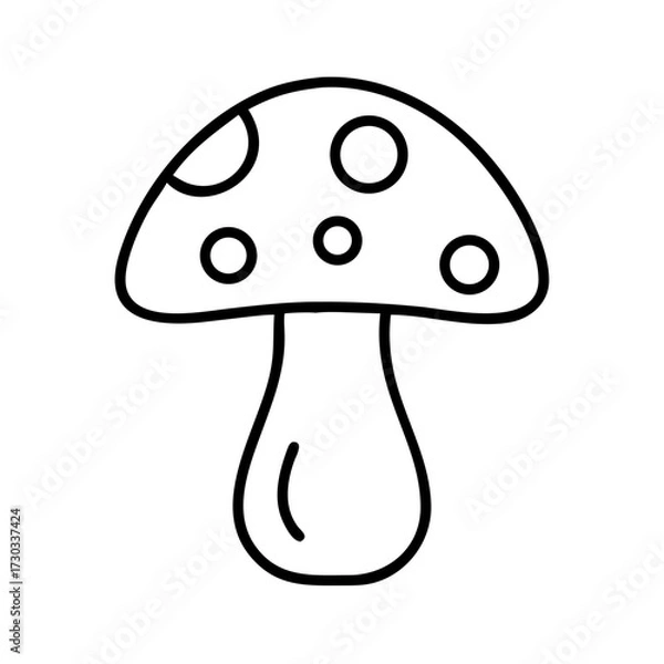 Fototapeta Line art illustration of a mushroom with dots and a smooth outline  
