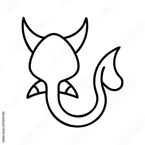 Fototapeta Creative icon of a mythical creature with horns and a tail  