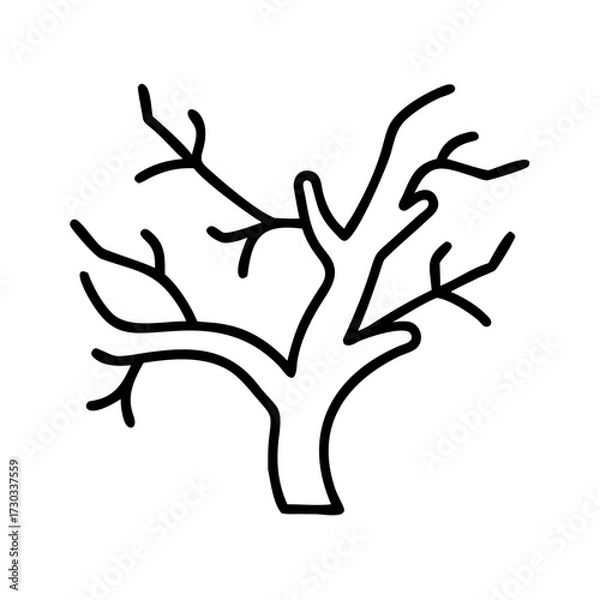 Fototapeta Outline of a bare tree with numerous branches on white background  
