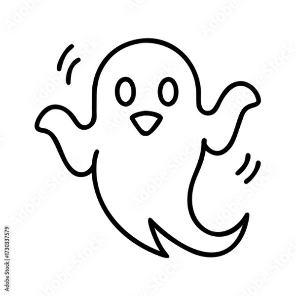 Fototapeta Simple cartoon ghost waving with happy expression in line art style  